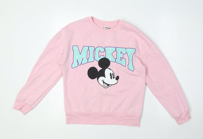 Disney Girls Pink Cotton Pullover Sweatshirt Size 12-13 Years - Mickey Mouse