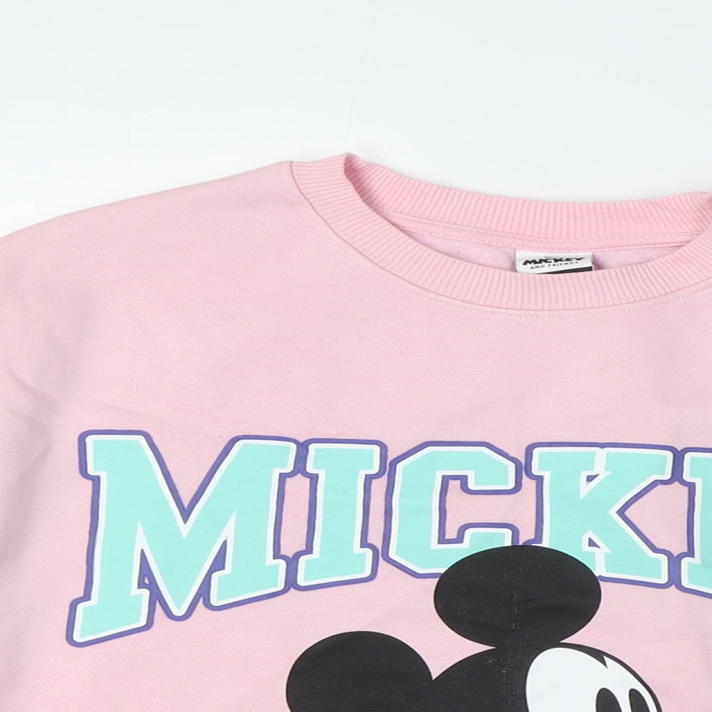 Disney Girls Pink Cotton Pullover Sweatshirt Size 12-13 Years - Mickey Mouse