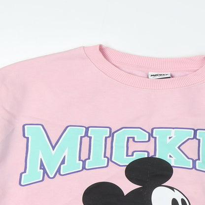 Disney Girls Pink Cotton Pullover Sweatshirt Size 12-13 Years - Mickey Mouse