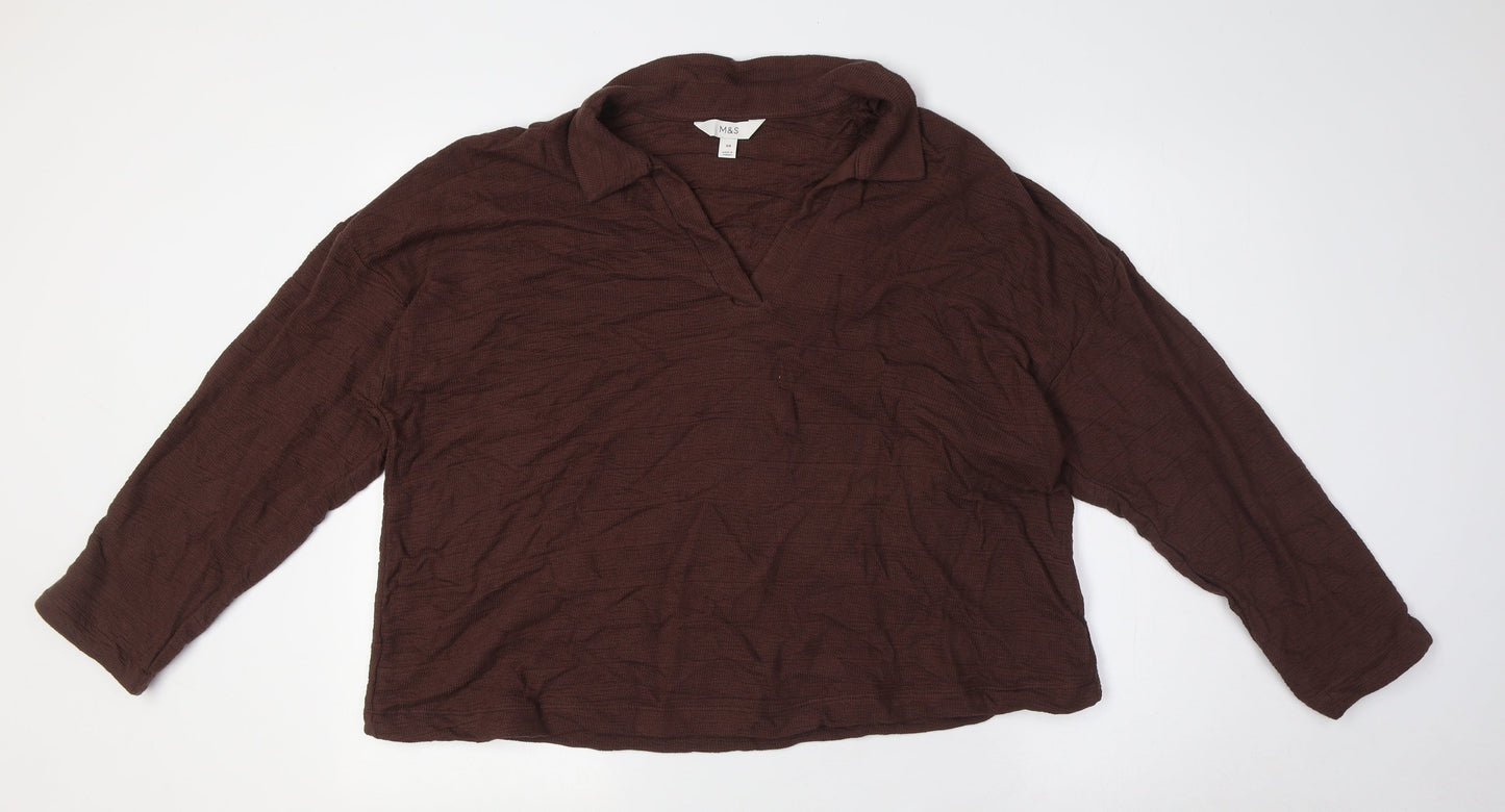 Womens UK Size 20 Marks and Spencer Brown Basic Button-Up