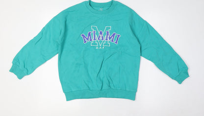 Marks and Spencer Girls Green Cotton Henley Sweatshirt Size 10-11 Years - Miami