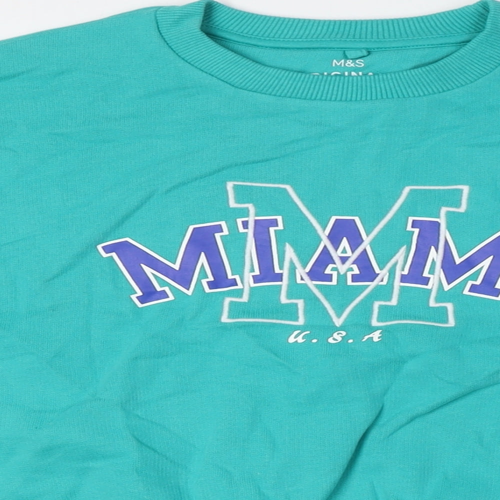 Marks and Spencer Girls Green Cotton Henley Sweatshirt Size 10-11 Years - Miami