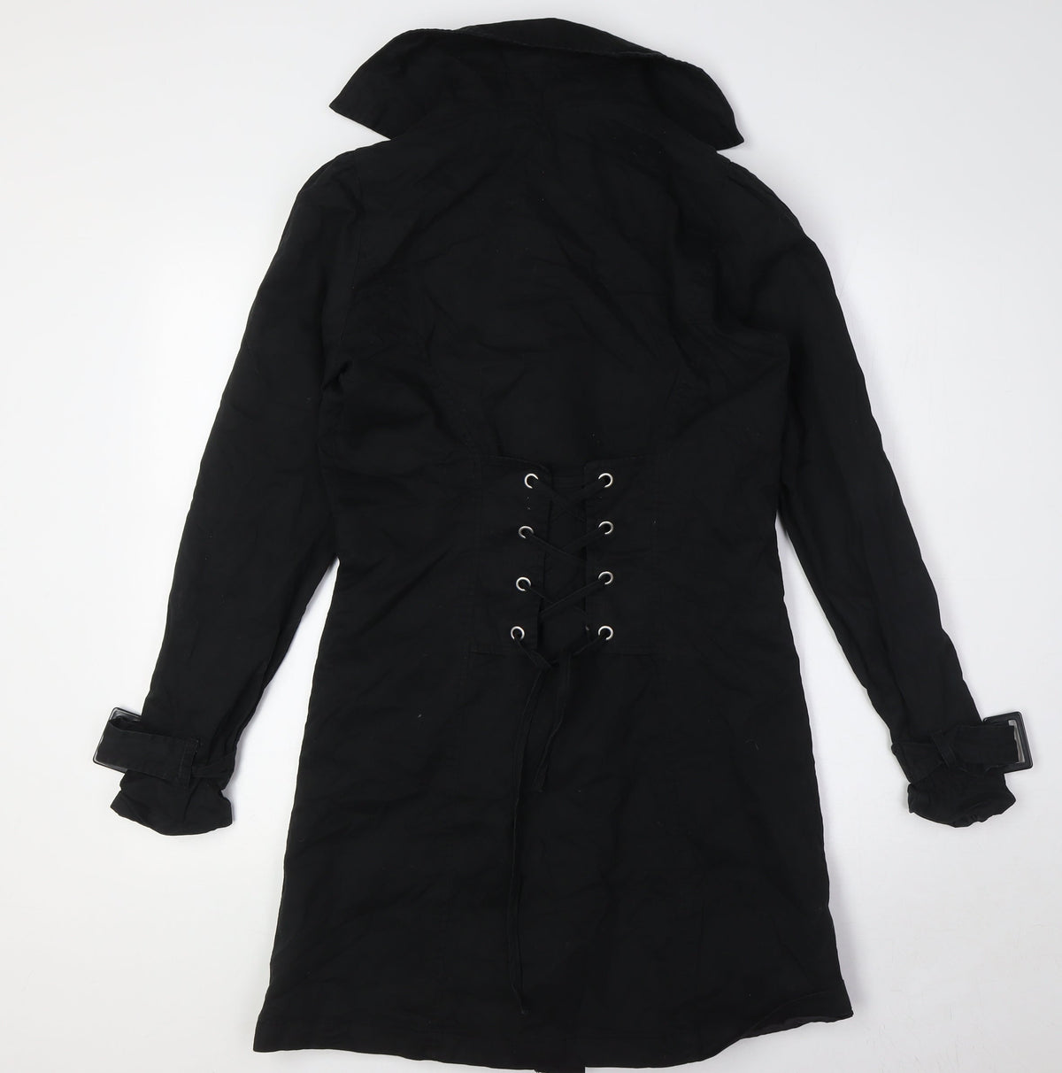 Melrose Womens Black Overcoat Coat Size 8 Button - Lace Up Back