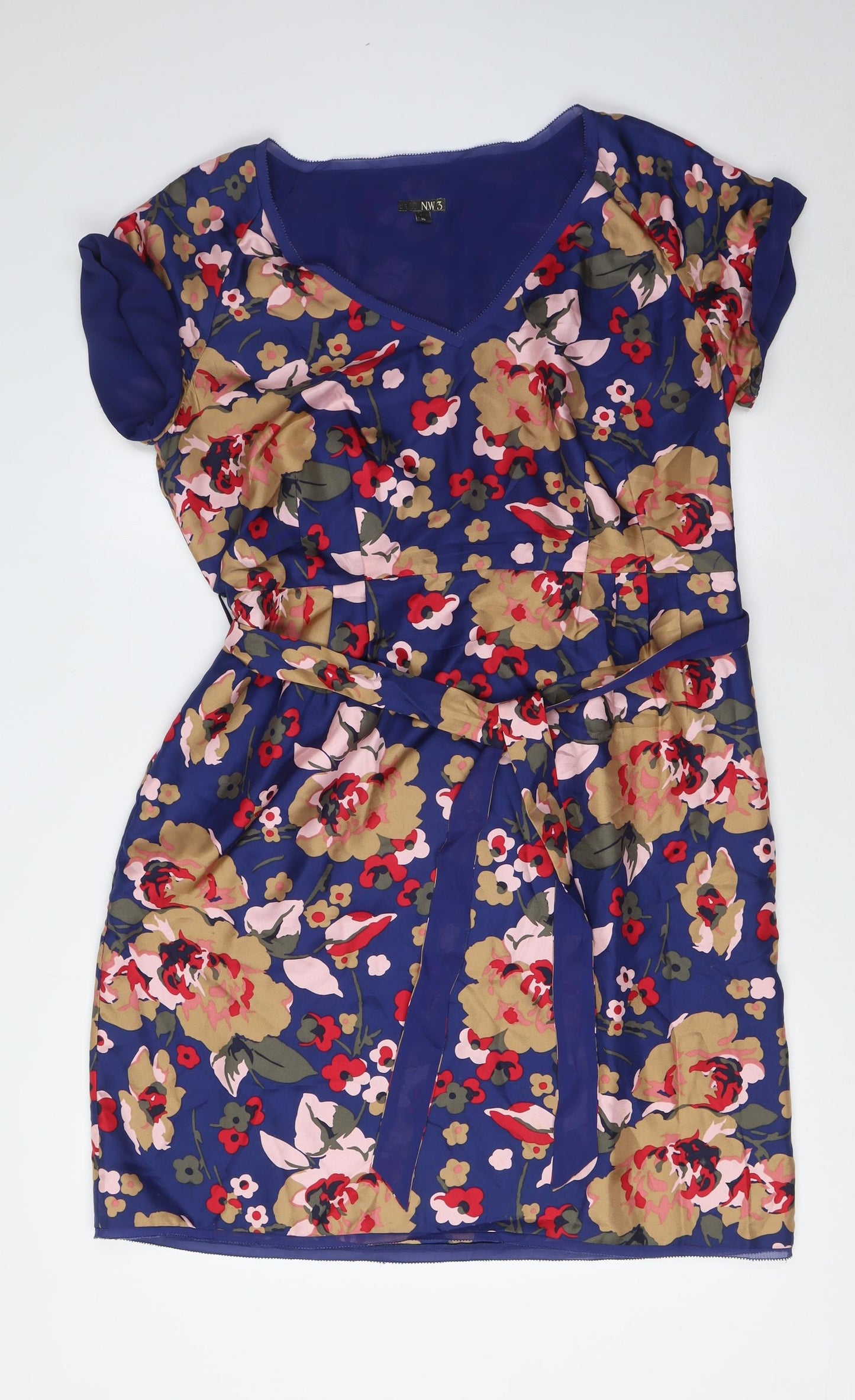NW3 Womens Multicoloured Floral Silk A-Line Size 16 V-Neck