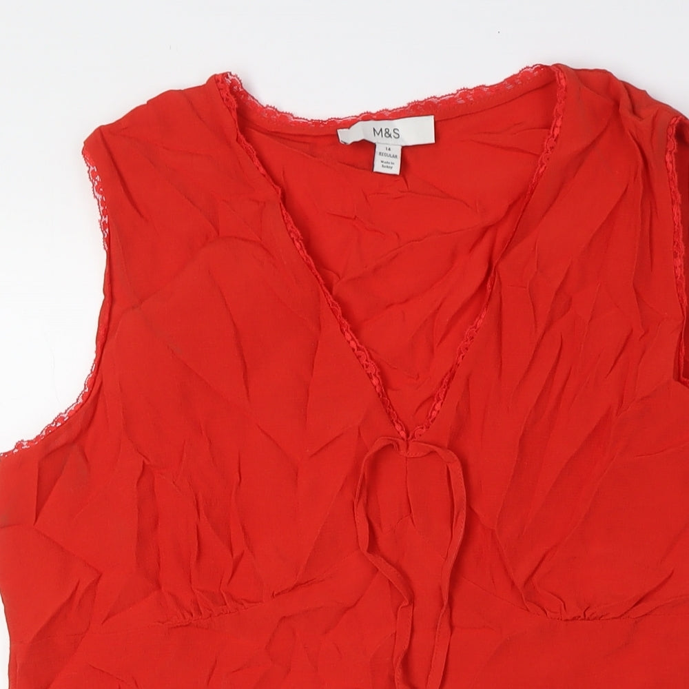 Womens UK Size 14 Marks and Spencer Red Basic Button-Up