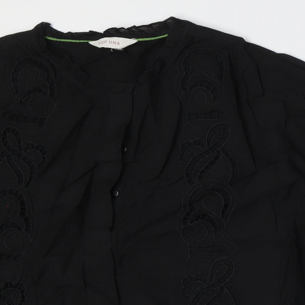 Womens UK Size 12 Per Una Black Basic Button-Up