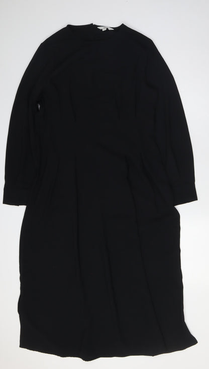 Marks and Spencer Womens Black Polyester A-Line Size 14 Round Neck Zip