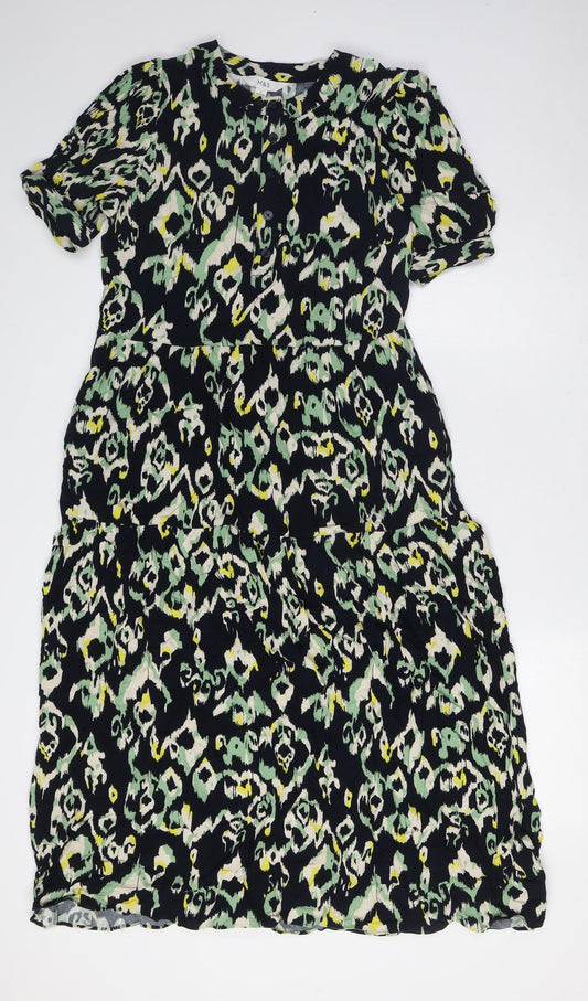 Marks and Spencer Womens Blue Viscose A-Line Size 8 Round Neck Button