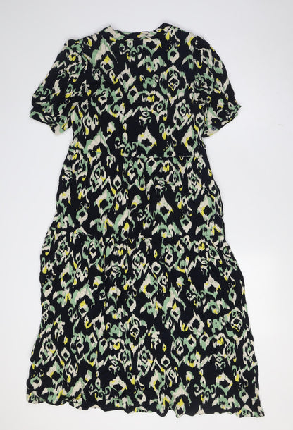 Marks and Spencer Womens Blue Viscose A-Line Size 8 Round Neck Button