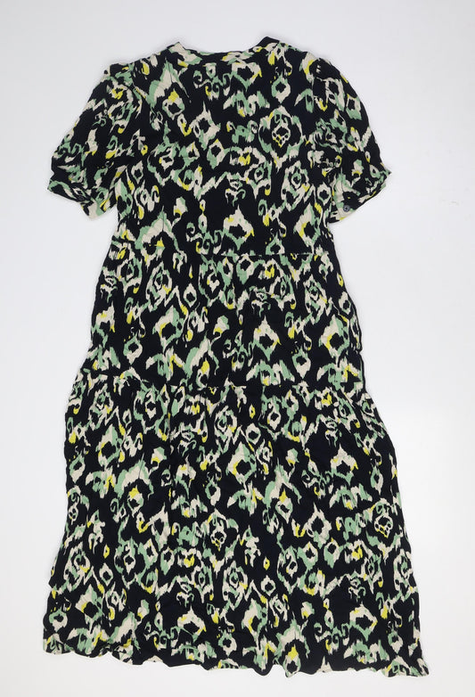 Marks and Spencer Womens Blue Viscose A-Line Size 8 Round Neck Button