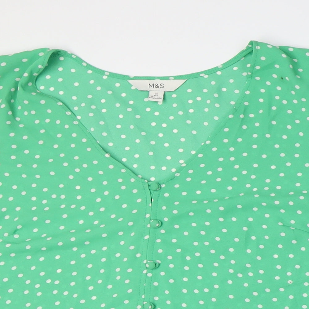 Womens UK Size 14 Marks and Spencer Green Basic Button-Up