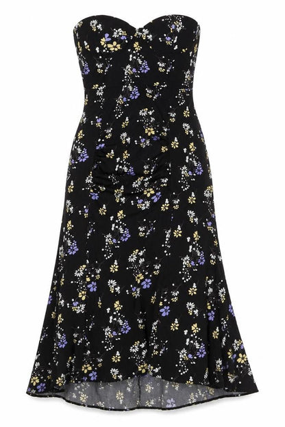 Boohoo Womens Black Floral Polyester A-Line Size 16 Off the Shoulder Zip