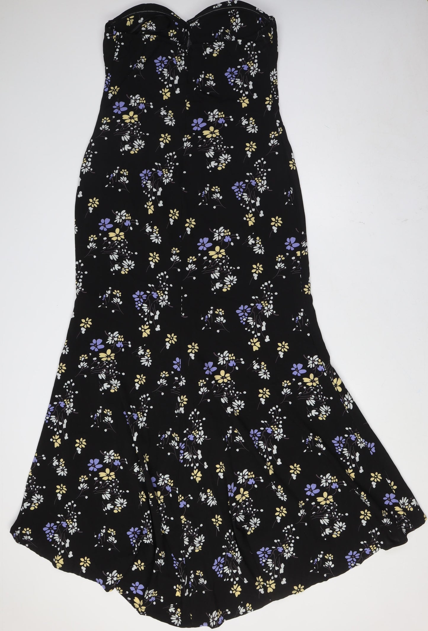 Boohoo Womens Black Floral Polyester A-Line Size 16 Off the Shoulder Zip