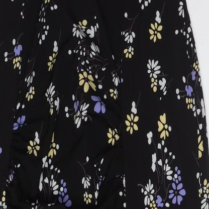 Boohoo Womens Black Floral Polyester A-Line Size 16 Off the Shoulder Zip