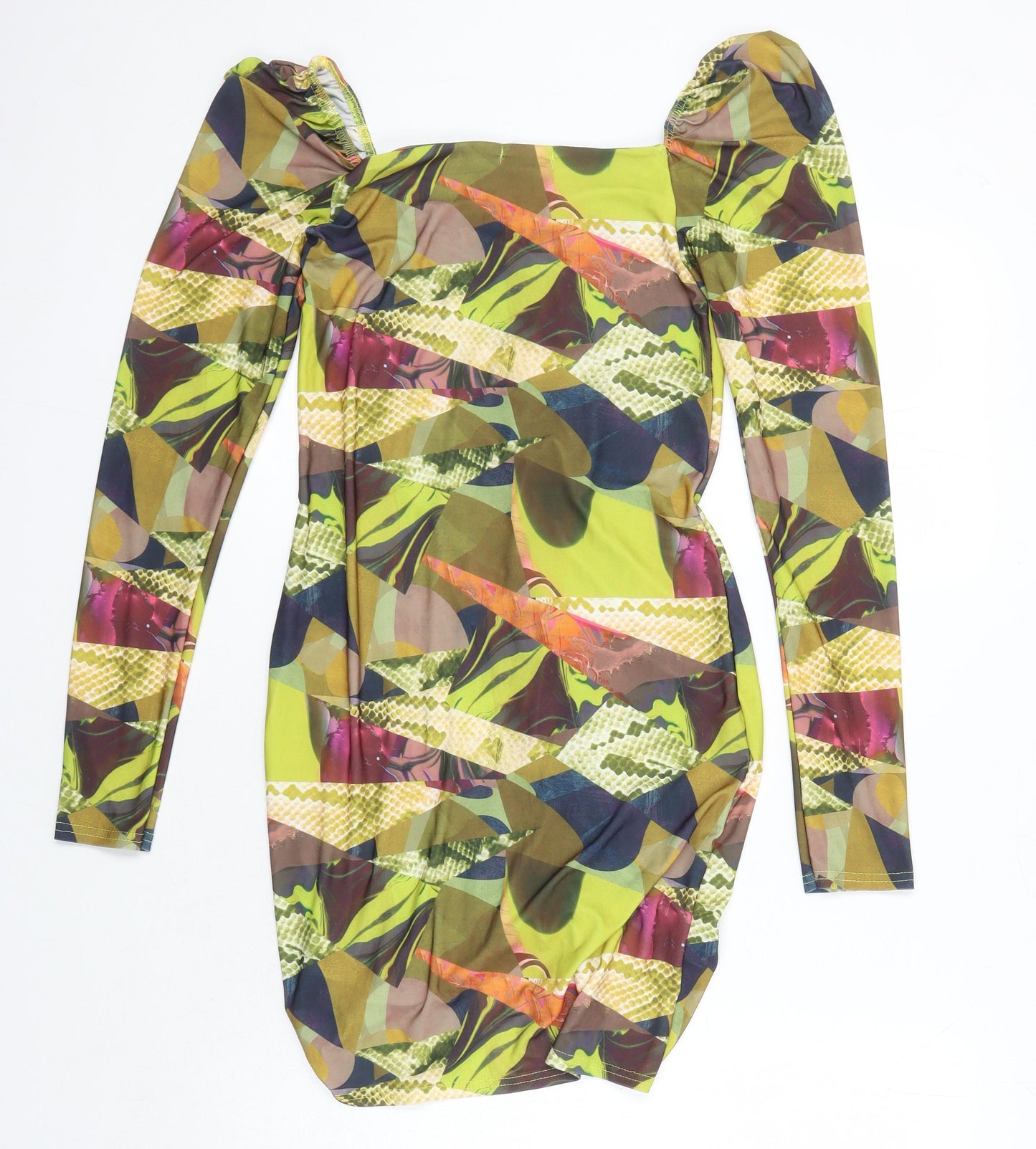 PRETTYLITTLETHING Womens Multicoloured Geometric Polyester Bodycon Size 12 Sweetheart