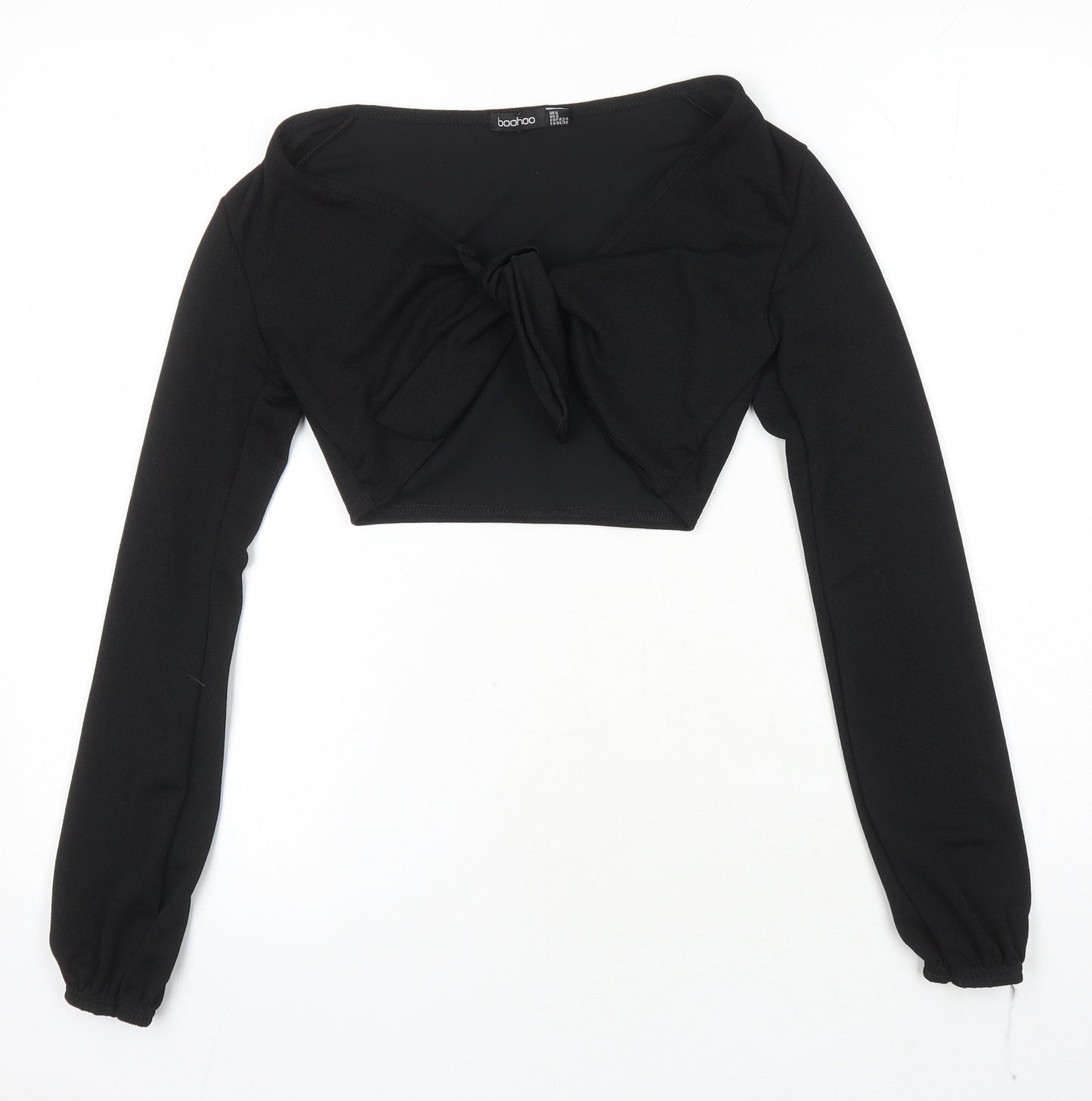 Boohoo Womens Black Polyester Cropped Blouse Size 6 Boat Neck