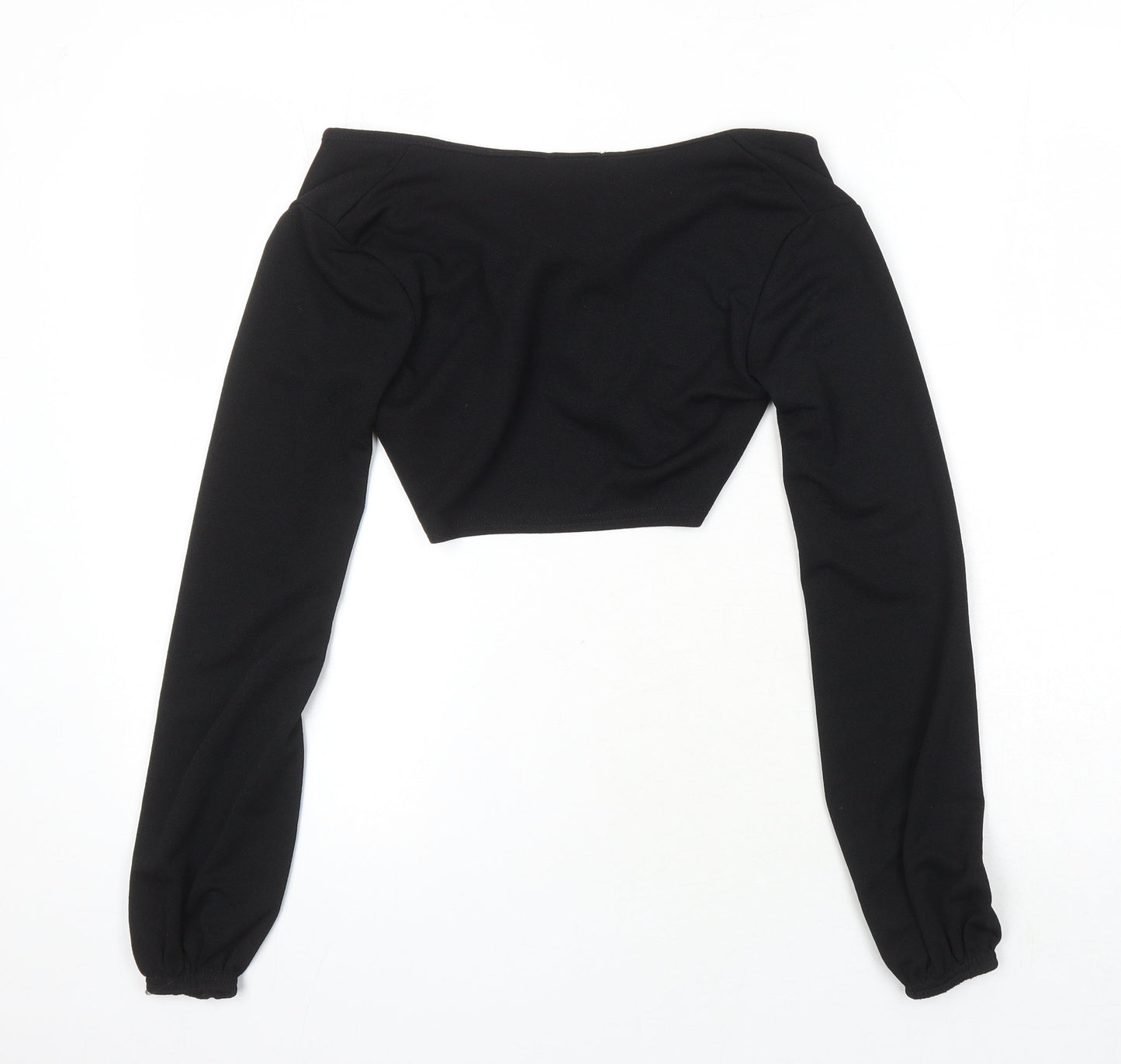 Boohoo Womens Black Polyester Cropped Blouse Size 6 Boat Neck