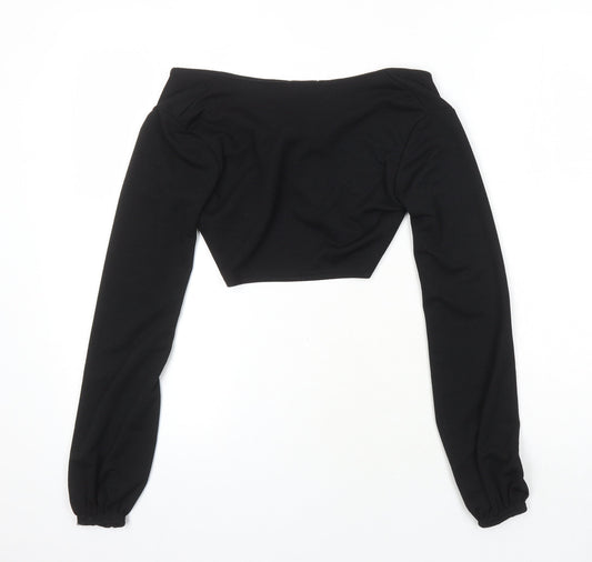 Boohoo Womens Black Polyester Cropped Blouse Size 6 Boat Neck