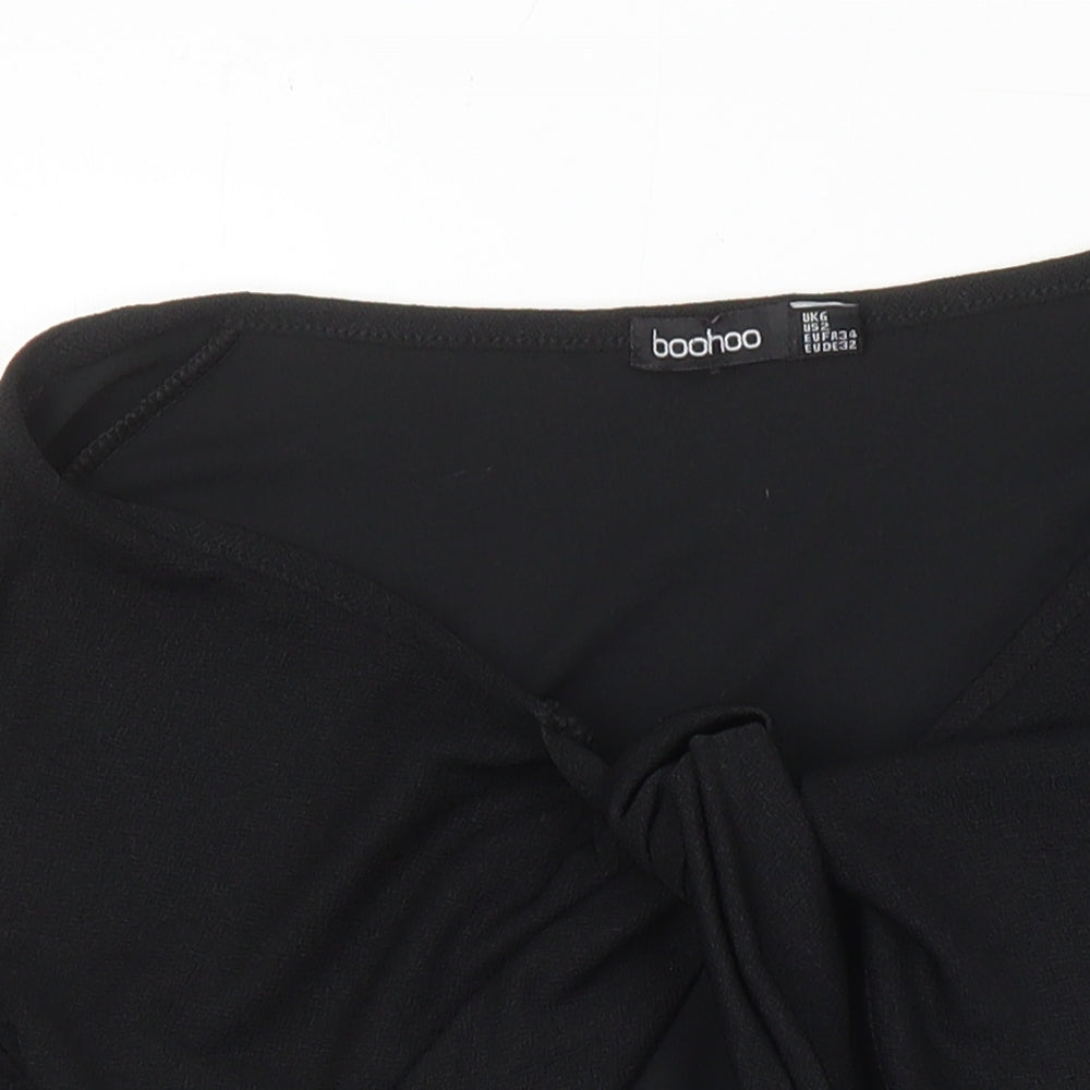 Boohoo Womens Black Polyester Cropped Blouse Size 6 Boat Neck