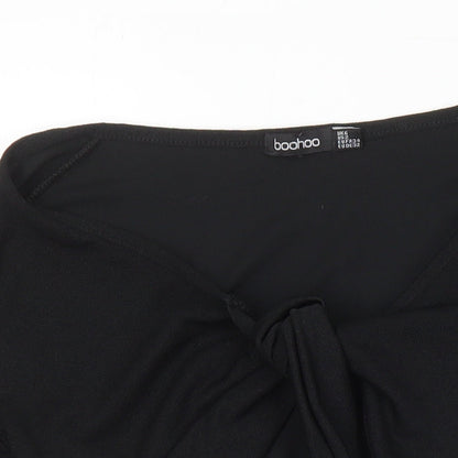 Boohoo Womens Black Polyester Cropped Blouse Size 6 Boat Neck
