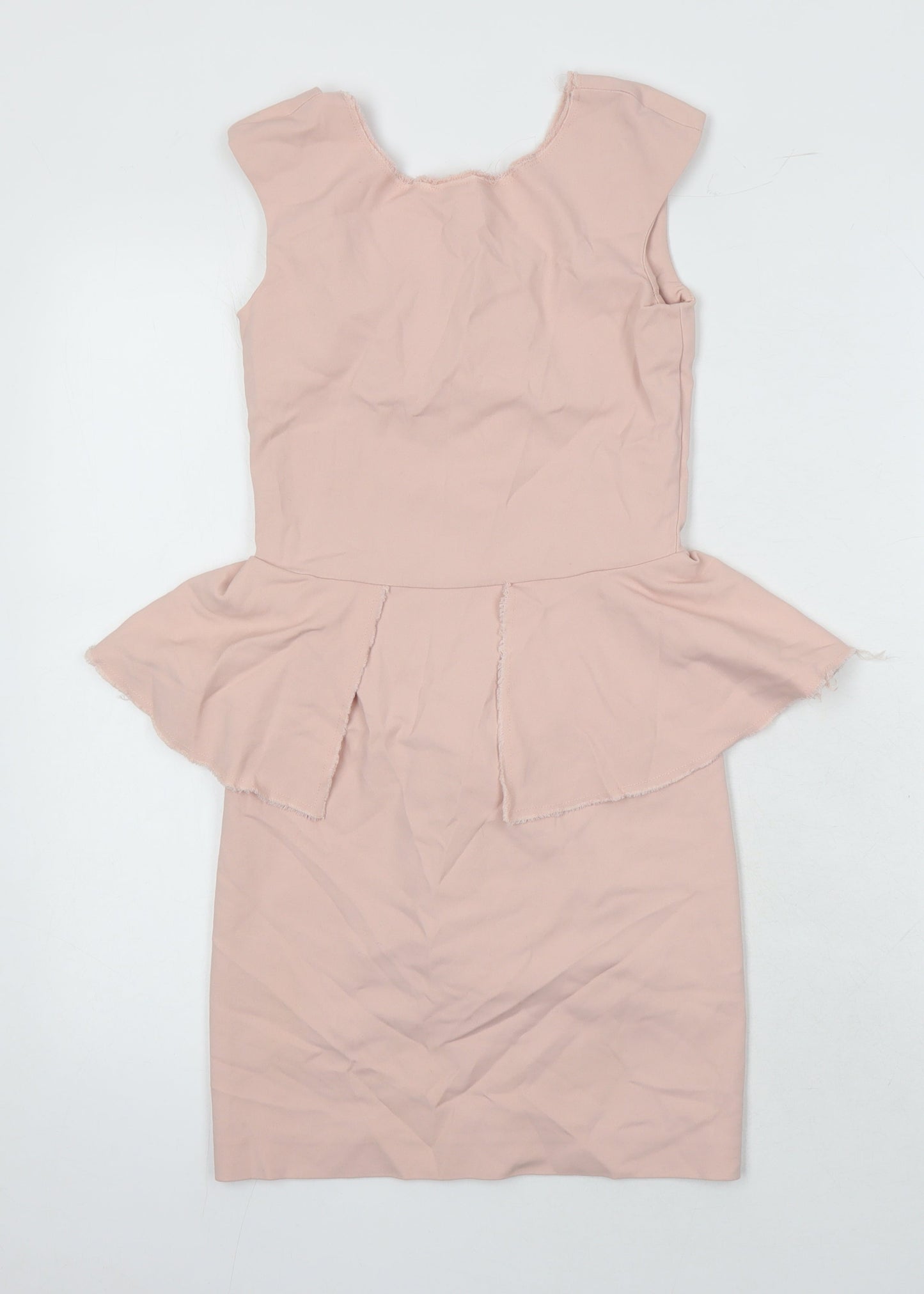 Zara Womens Pink Cotton Pencil Dress Size XS Boat Neck Zip - Pendulum waist