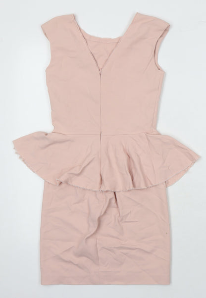 Zara Womens Pink Cotton Pencil Dress Size XS Boat Neck Zip - Pendulum waist