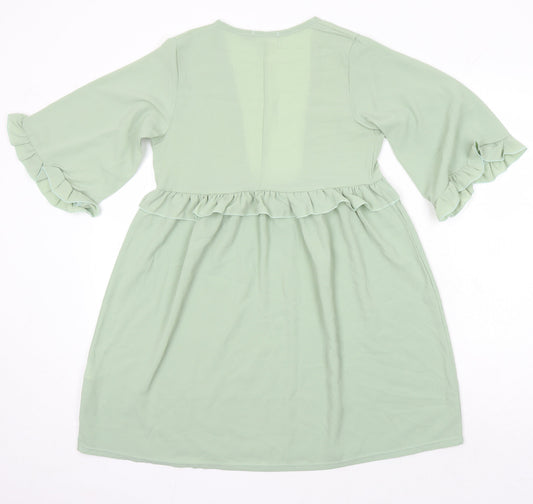 I SAW IT FIRST Womens Green Polyester A-Line Size 8 V-Neck