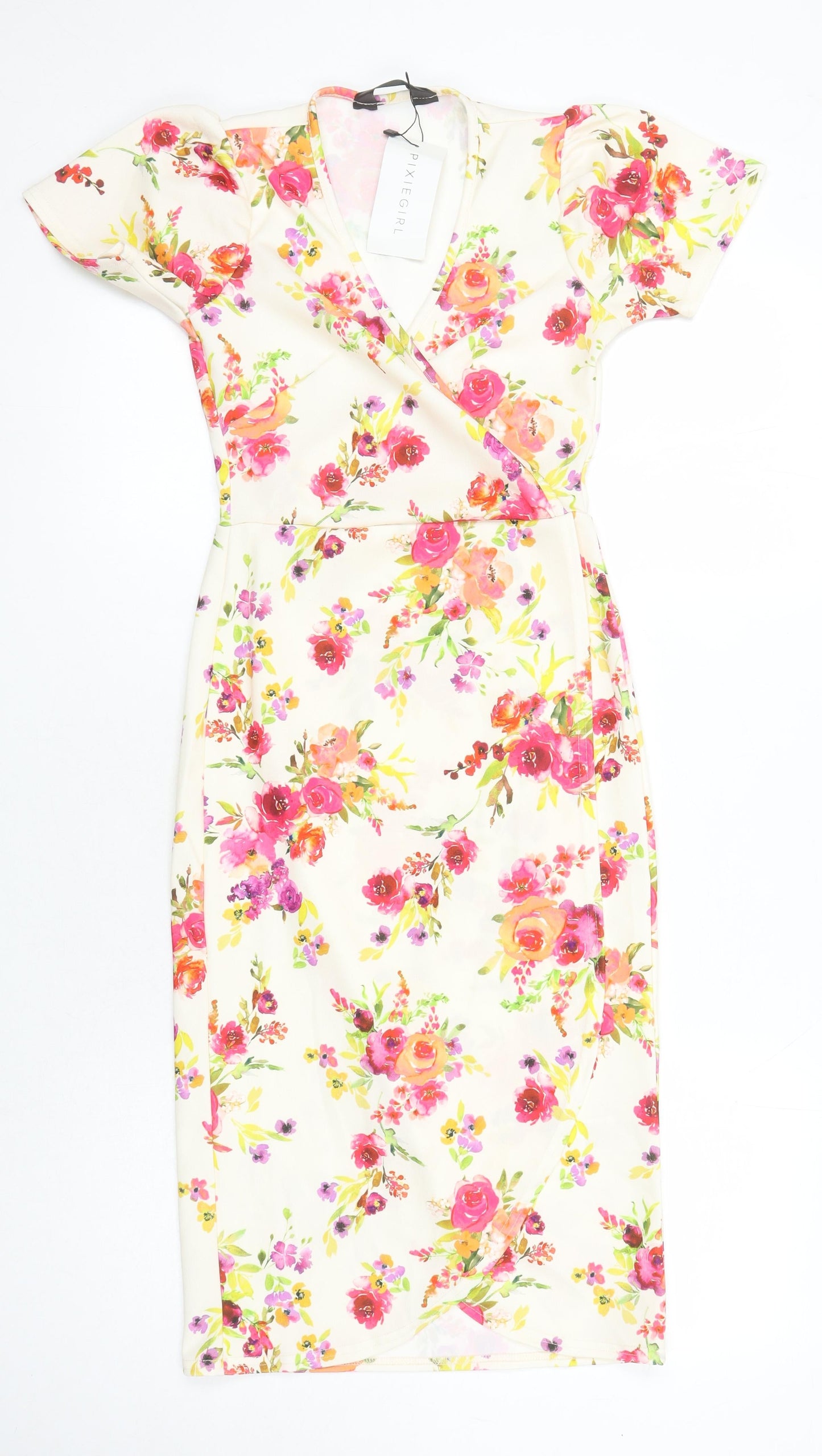 Pixie Girl Womens Multicoloured Floral Polyester Pencil Dress Size 8 V-Neck
