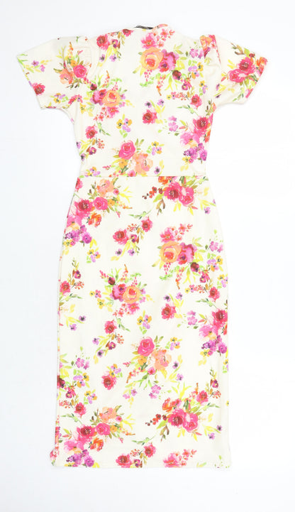 Pixie Girl Womens Multicoloured Floral Polyester Pencil Dress Size 8 V-Neck