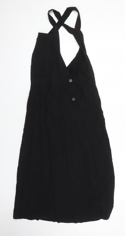 H&M Womens Black Lyocell Pinafore/Dungaree Dress Size 8 V-Neck