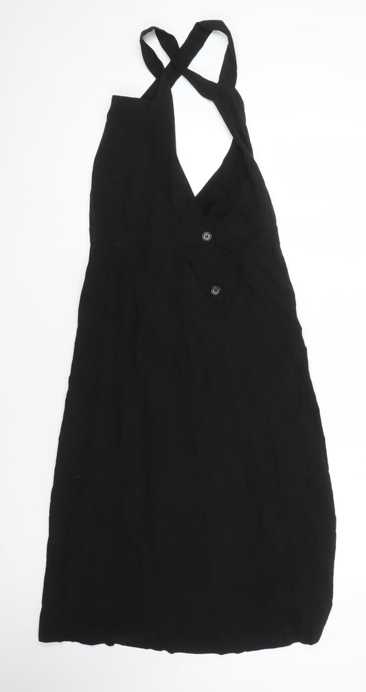 H&M Womens Black Lyocell Pinafore/Dungaree Dress Size 8 V-Neck