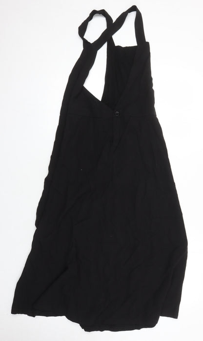 H&M Womens Black Lyocell Pinafore/Dungaree Dress Size 8 V-Neck