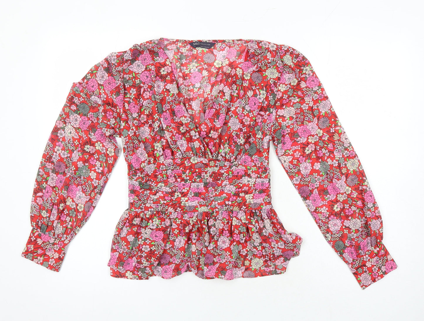 M&S Womens Multicoloured Floral Polyester Tunic Blouse Size 6 Sweetheart