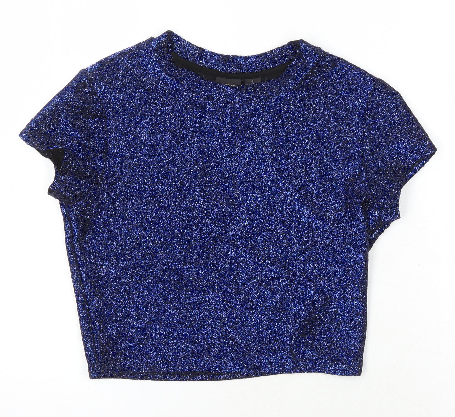 Womens UK Size S Sparkle & Fade Blue Cropped T-Shirt