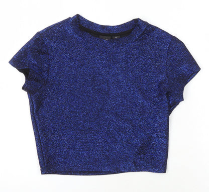 Womens UK Size S Sparkle & Fade Blue Cropped T-Shirt