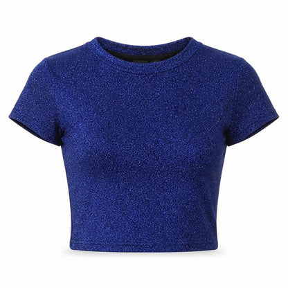 Womens UK Size S Sparkle & Fade Blue Cropped T-Shirt