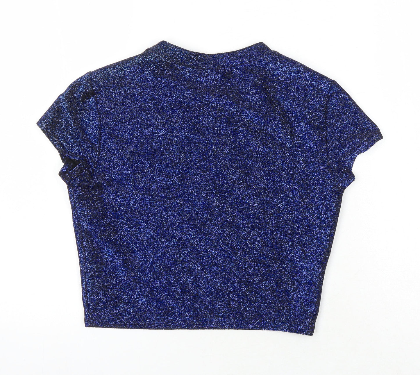 Womens UK Size S Sparkle & Fade Blue Cropped T-Shirt