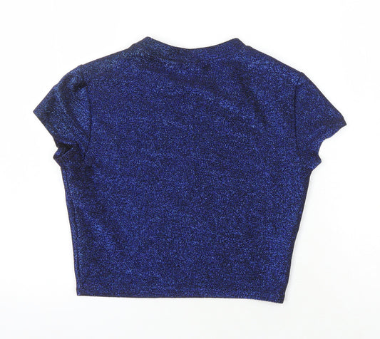 Womens UK Size S Sparkle & Fade Blue Cropped T-Shirt
