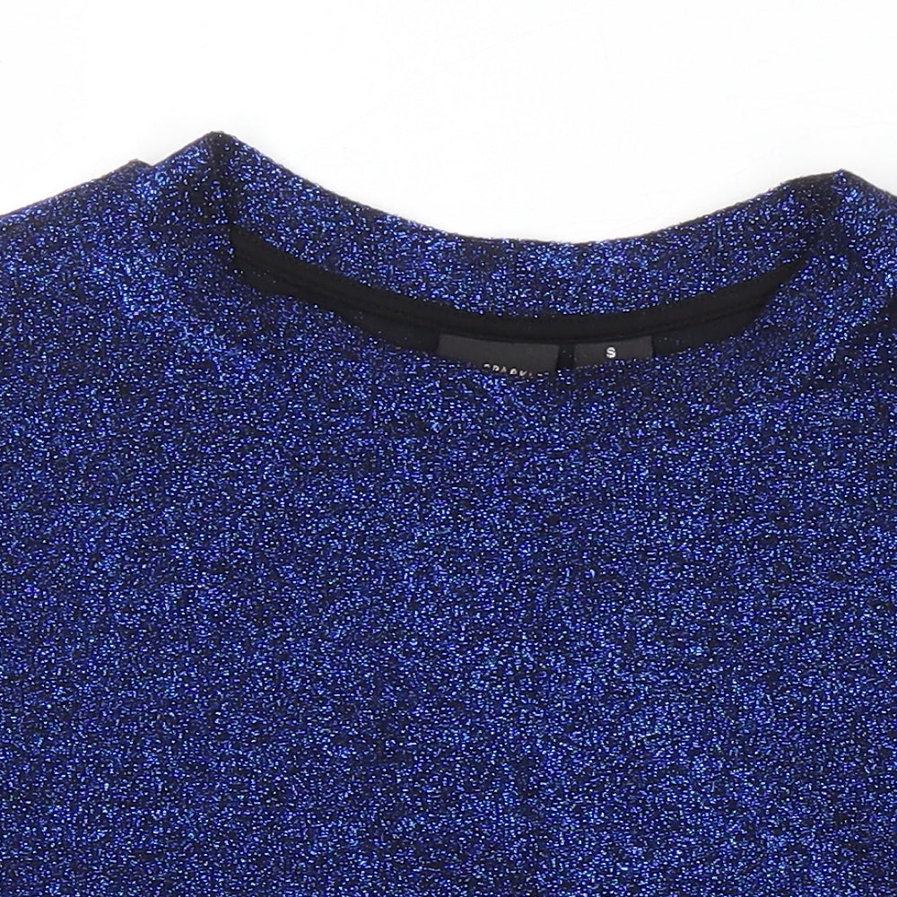 Womens UK Size S Sparkle & Fade Blue Cropped T-Shirt