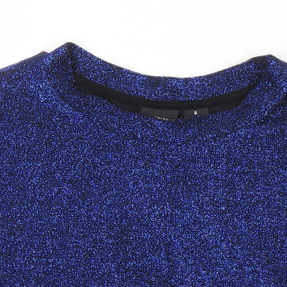 Womens UK Size S Sparkle & Fade Blue Cropped T-Shirt