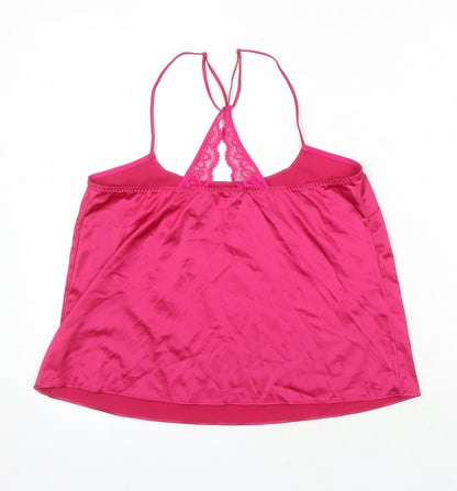 Marks & Spencer Womens Pink Solid Polyester Cami Pyjama Top Size L