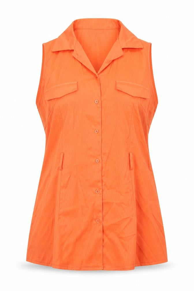 Womens UK Size 14 PRETTYLITTLETHING Orange Tunic Button-Up
