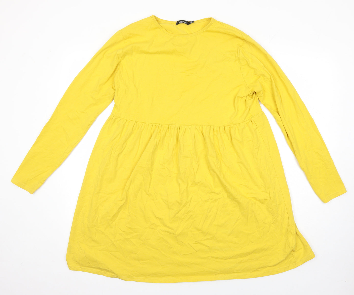 Boohoo Womens Yellow Cotton Tunic T-Shirt Size 12 Boat Neck