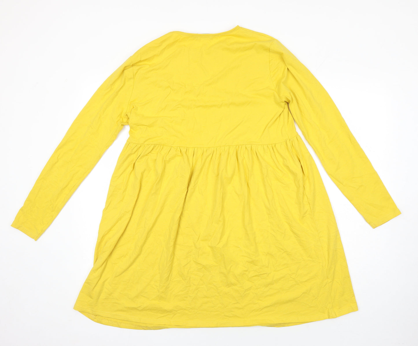 Boohoo Womens Yellow Cotton Tunic T-Shirt Size 12 Boat Neck