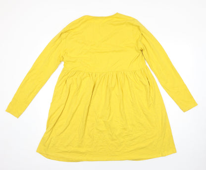 Boohoo Womens Yellow Cotton Tunic T-Shirt Size 12 Boat Neck