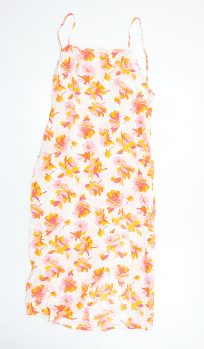 ASOS Womens Multicoloured Floral Cotton Pencil Dress Size 12 Square Neck Zip - Back split