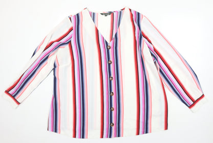 Bonmarché Womens Multicoloured Striped Polyester Tunic Blouse Size 22 V-Neck