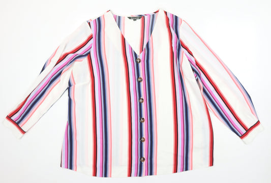 Bonmarché Womens Multicoloured Striped Polyester Tunic Blouse Size 22 V-Neck