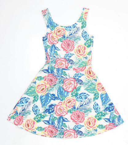 H&M Womens Multicoloured Floral Polyester Fit & Flare Size 6 Boat Neck