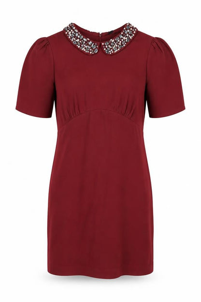 H&M Womens Red Polyester Shift Size 10 Collared Zip - Embellished Collar